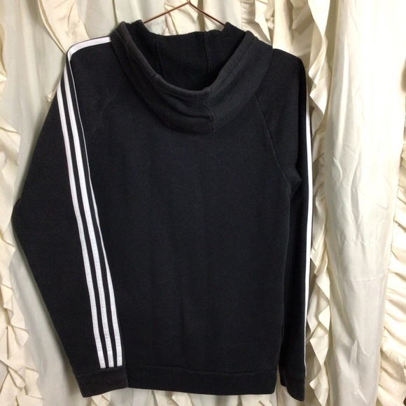 Adidas 3-STRIPES LINEAR LOGO PULLOVER HOODIE Sweatshirt Black White Small - Picture 5 of 7